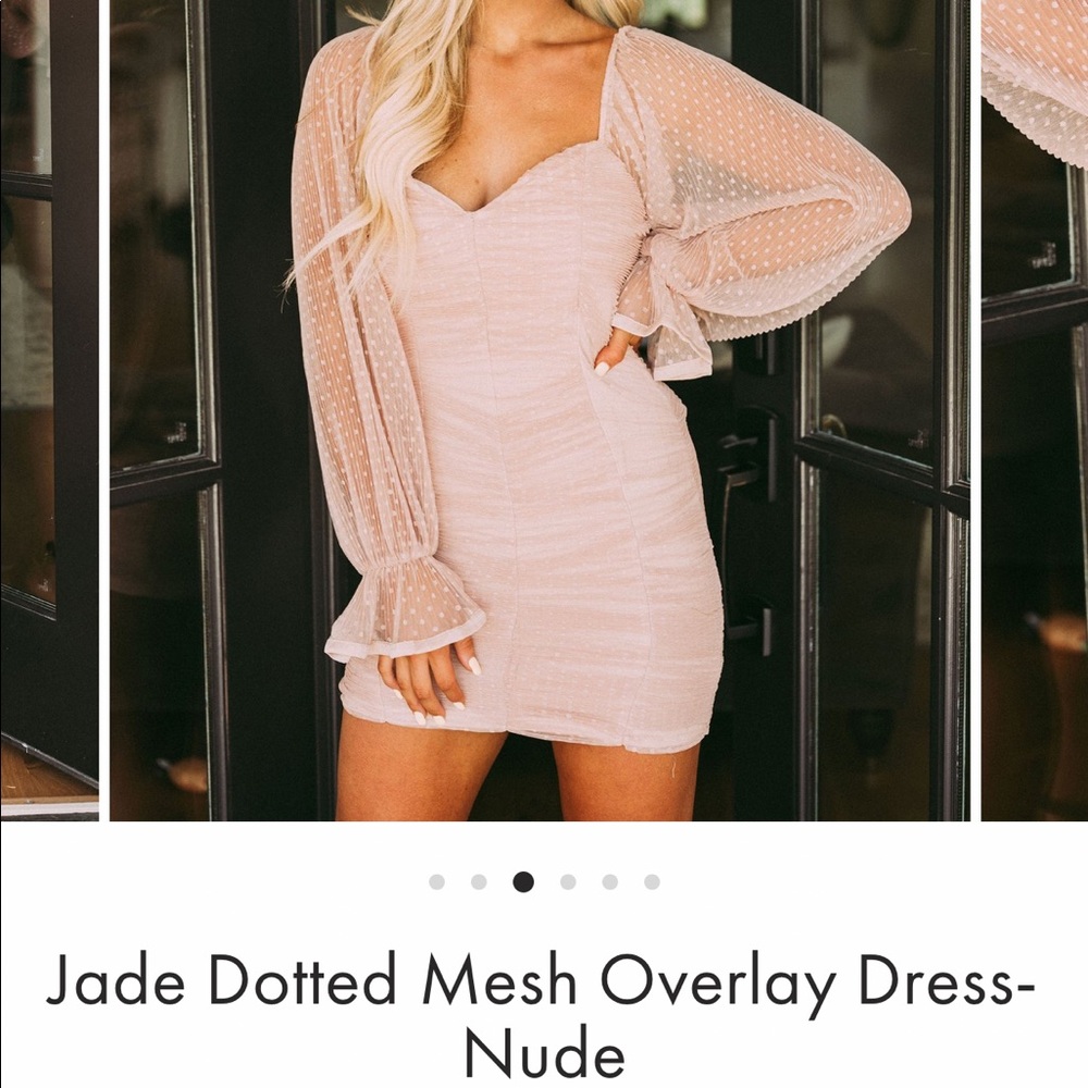 These Three Boutique nude mesh overlay polka dot dress
